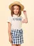 Conjunto Infantil Blusa Branca e Short Xadrez -ANIMÊ N4414 na internet