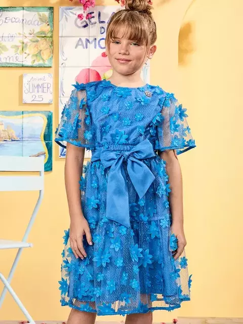 Vestido Infantil em Tule Azul Anil - Anime N4280 - comprar online
