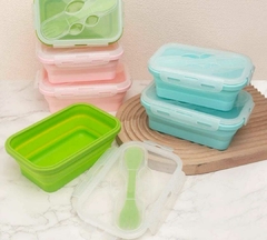 Recipiente Vianda Silicona Hermético Plegable Con Cubiertos - comprar online
