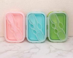 Recipiente Vianda Silicona Hermético Plegable Con Cubiertos en internet