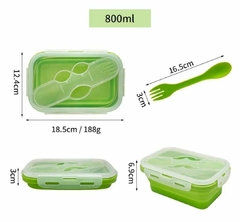 Imagen de Recipiente Vianda Silicona Hermético Plegable Con Cubiertos