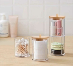 Organizador Acrilico Doble Uso con Tapa Bamboo