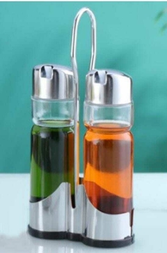 Set x 2 Piezas Aceitera Vinagrera Especiero Vidrio Con Base