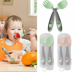 Set x 2 Cubiertos Bebé Niños Flexible Silicona en Estuche en internet
