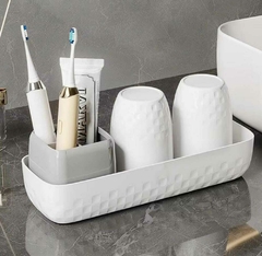 Set organizador baño vasos y portacepillo con bandeja desmontable