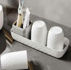 Set organizador baño vasos y portacepillo con bandeja desmontable - Baluni