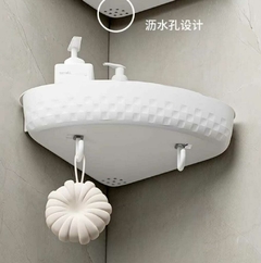 Estante esquinero con ganchos adhesivo accesorios baño cocina - Baluni
