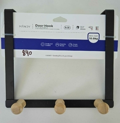 Perchero de puerta colgante 3 ganchos metal y madera baños cocina