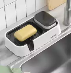 Organizador soporte baño jabonera y apoya esponja adhesivo con pico desague