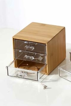 Organizador Maquillaje Accesorios Acrílico 3 cajones bamboo - Baluni