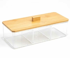 Organizador baño accesorios 3 divisiones tapa bamboo - Baluni
