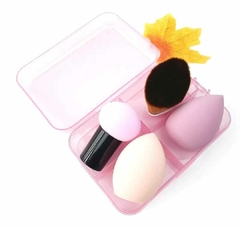 set x 4 esponja blender + brocha maquillaje en Estuche.