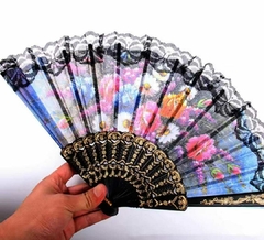 Abanico Plegable de Plastico y Tela estampado en internet