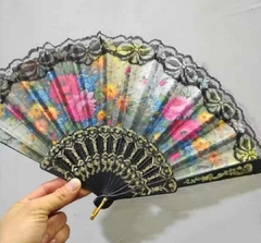 Abanico Plegable de Plastico y Tela estampado