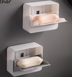 Jabonera autoadhesiva rebatible baño con tapa - Baluni