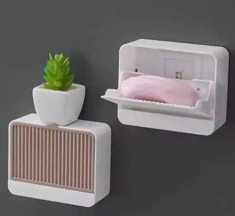 Jabonera autoadhesiva rebatible baño con tapa