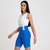 Bretelle ciclismo feminino na cor azul, modelo Márcio May Moove Dazz, com parte superior branca e ajuste confortável.