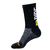 Meia preta com detalhes em branco e amarelo, ideal para praticantes de esportes.