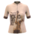 Camisa de ciclismo feminina na cor caramelo com estampa de cachorro viralata e detalhes em marrom.