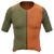 Camisa de ciclismo em tons de laranja e verde, com detalhes em relevo nas mangas e zíper frontal em promoção