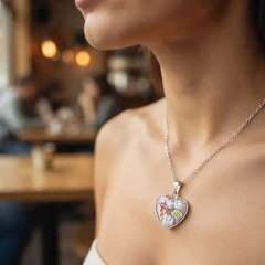 Dije con cadena de Acero Quirúrgico Corazón Murano con Grabado Láser HD