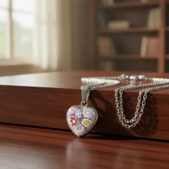 Dije con cadena de Acero Quirúrgico Corazón Murano con Grabado Láser HD - comprar online