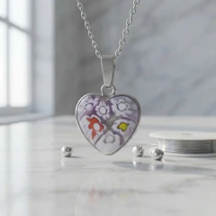 Dije con cadena de Acero Quirúrgico Corazón Murano con Grabado Láser HD