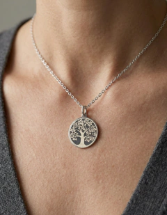 Dije Árbol de la Vida con Cadena Acero Quirúrgico Personalizado + Grabado Láser HD