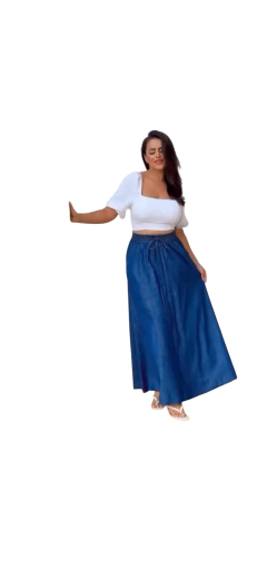 Saia jeans tencel tecido molinho