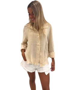 Camisa de lino Split crema - tienda online
