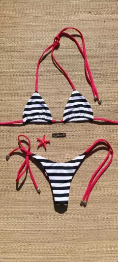 BIQUÍNI CORTININHA E CALCINHA DE AMARRAR EMPINA BUMBUM MARINHEIRO