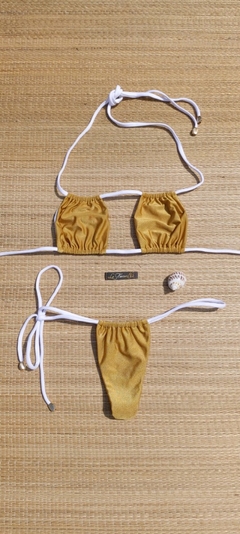 Biquini cortininha branco/dourado
