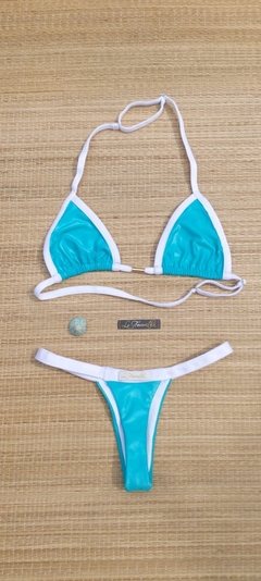 BIQUÍNI CORTININHA REGULADOR E CALCINHA FIO AZUL CELESTE/BRANCO - comprar online