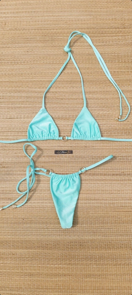 BIQUÍNI MALIBU ARGOLAS DOURADAS VERDE ÁGUA