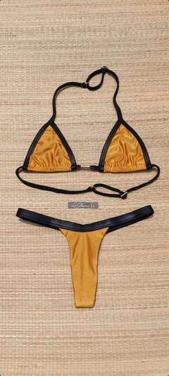 BIQUÍNI CORTININHA REGULADOR E CALCINHA FIO DOURADO/PRETO - comprar online