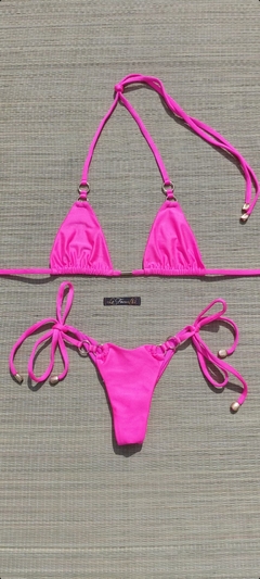BIQUÍNI CORTININHA E CALCINHA EMPINA BUMBUM 2 ARGOLAS PINK