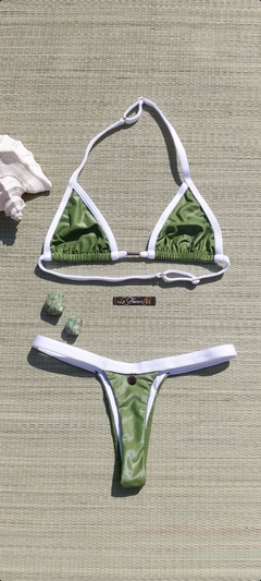 BIQUÍNI CORTININHA REGULADOR E CALCINHA FIO VERDE MUSGO/BRANCO - comprar online