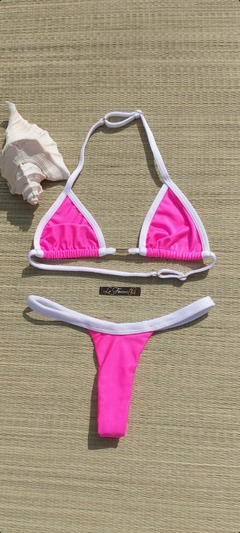 BIQUÍNI CORTININHA REGULADOR E CALCINHA FIO PINK/BRANCO - comprar online