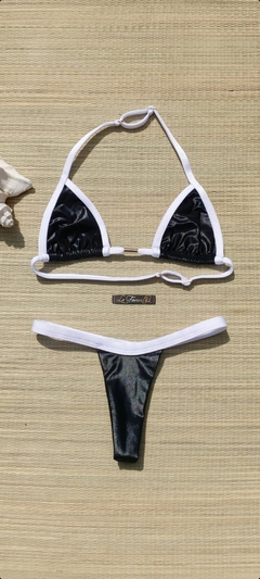 BIQUÍNI CORTININHA REGULADOR E CALCINHA FIO PRETO/BRANCO - comprar online