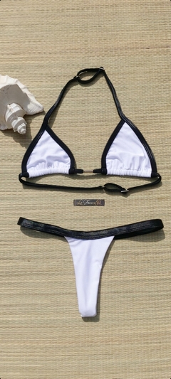BIQUÍNI CORTININHA REGULADOR E CALCINHA FIO BRANCO/PRETO - comprar online
