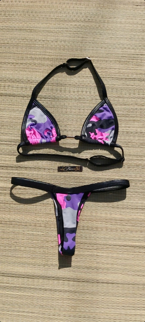 BIQUÍNI CORTININHA REGULADOR E CALCINHA FIO MILITAR ROSA