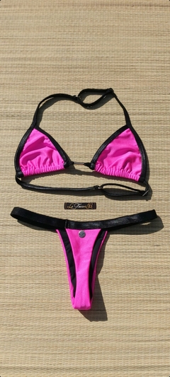 BIQUÍNI CORTININHA REGULADOR E CALCINHA FIO PINK /PRETO