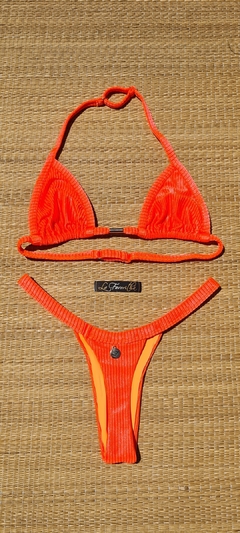 BIQUÍNI CORTININHA REGULADOR E CALCINHA FIO CANELADO CORAL NEON - comprar online