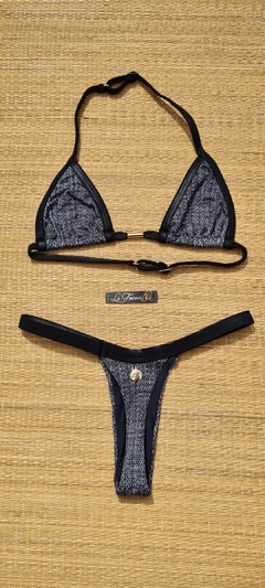 BIQUÍNI CORTININHA REGULADOR E CALCINHA FIO JEANS ESCURO