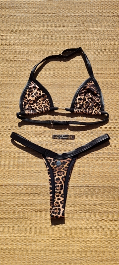 BIQUÍNI CORTININHA REGULADOR E CALCINHA FIO ANIMAL PRINT