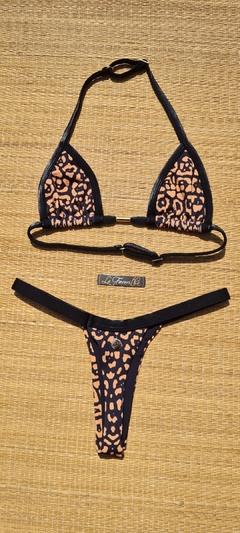 BIQUÍNI CORTININHA REGULADOR E CALCINHA FIO ANIMAL PRINT