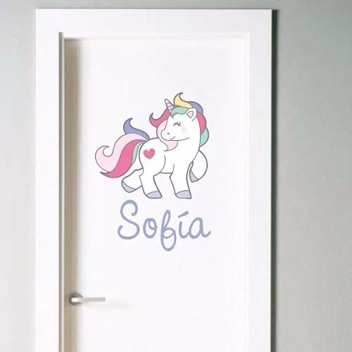 Vinilo Para Puerta Unicornio Con Tu Nombre Personalizado