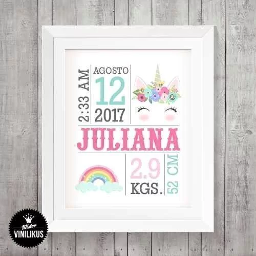 Lámina Imprimible Nacimiento Unicornio Pastel Arcoiris
