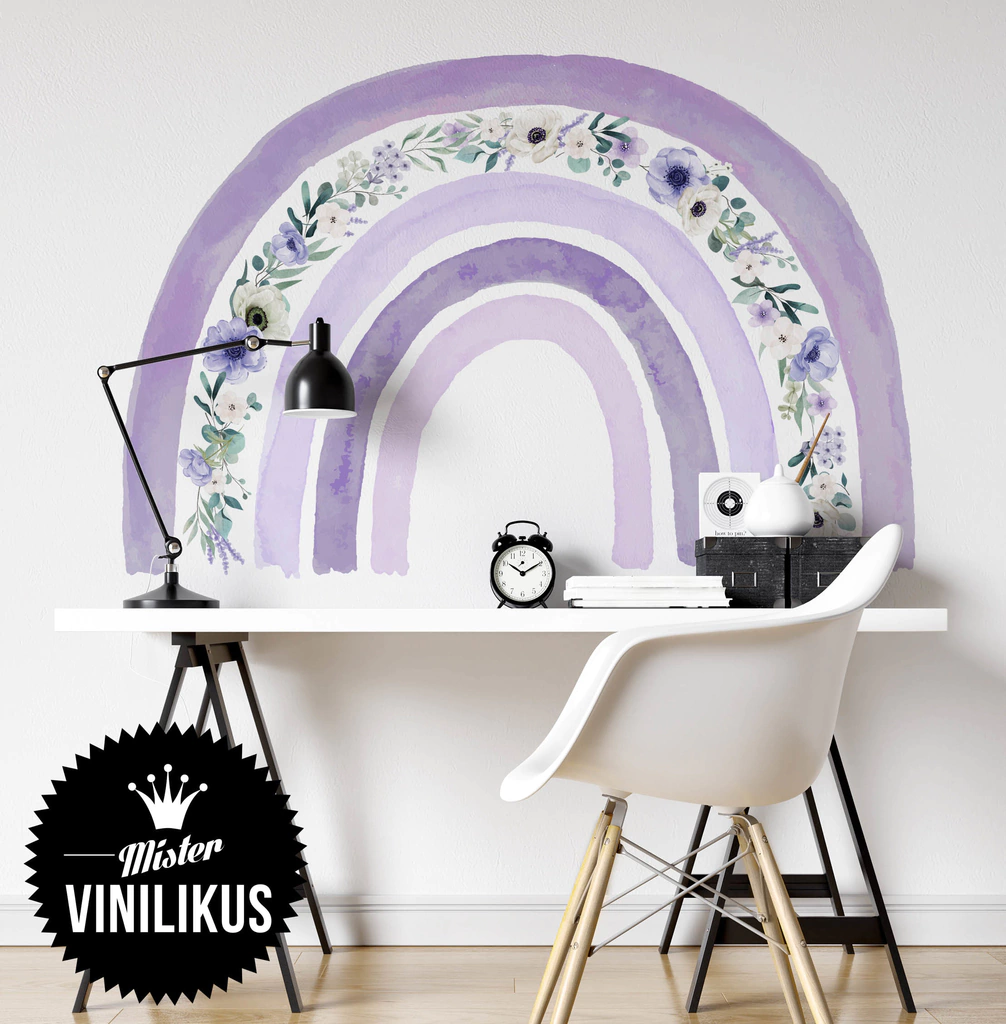 Vinilo de pared Arcoiris flores acuarela XXL