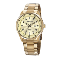 Relógio analógico masculino Seculus 20786 Dourado grande